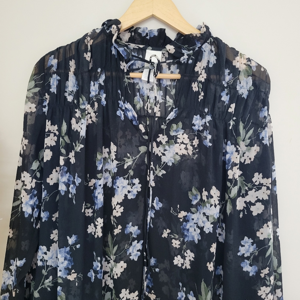 H&M Long Chiffon Ruffle Floral Dress Black Sz xs - Picture 4 of 6